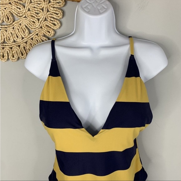 Aerie Womens Swimsuit Large Multicolor Striped One Piece Low Cut Deep V-Neck - Picture 2 of 5